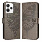 For Xiaomi Poco M6 Pro 5G / Redmi 12 4G/5G Embossed Butterfly Leather Phone Case(Grey)