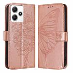 For Xiaomi Poco M6 Pro 5G / Redmi 12 4G/5G Embossed Butterfly Leather Phone Case(Rose Gold)