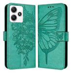 For Xiaomi Poco M6 Pro 5G / Redmi 12 4G/5G Embossed Butterfly Leather Phone Case(Green)