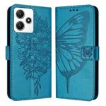 For Xiaomi Poco M6 Pro 5G / Redmi 12 4G/5G Embossed Butterfly Leather Phone Case(Blue)