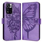 For Xiaomi Poco X4 NFC Embossed Butterfly Leather Phone Case(Purple)