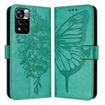 For Xiaomi Poco X4 NFC Embossed Butterfly Leather Phone Case(Green)