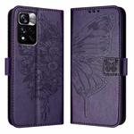 For Xiaomi Poco X4 NFC Embossed Butterfly Leather Phone Case(Dark Purple)