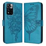 For Xiaomi Poco X4 NFC Embossed Butterfly Leather Phone Case(Blue)