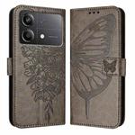 For Xiaomi Poco X6 Neo 5G Global Embossed Butterfly Leather Phone Case(Grey)