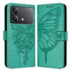 For Xiaomi Poco X6 Neo 5G Global Embossed Butterfly Leather Phone Case(Green)