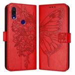 For Xiaomi Redmi 7 Embossed Butterfly Leather Phone Case(Red)