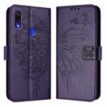 For Xiaomi Redmi Note 7/Note 7S/Note 7 Pro Embossed Butterfly Leather Phone Case(Dark Purple)