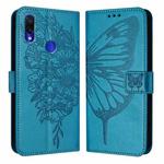 For Xiaomi Redmi Note 7/Note 7S/Note 7 Pro Embossed Butterfly Leather Phone Case(Blue)