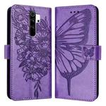 For Xiaomi Redmi Note 8 Pro Embossed Butterfly Leather Phone Case(Purple)