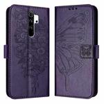For Xiaomi Redmi Note 8 Pro Embossed Butterfly Leather Phone Case(Dark Purple)