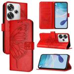 For Xiaomi Poco F6 Embossed Butterfly Leather Phone Case(Red)