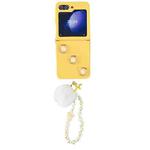 For Samsung Galaxy Z Flip5 Square Glitter Skin Feel Liquid Silicone TPU Phone Case with Plush Lanyard(Yellow)