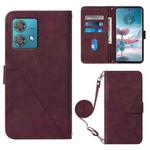 For Motorola Edge 40 Neo Crossbody 3D Embossed Flip Leather Phone Case(Wine Red)