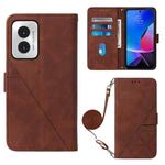 For Motorola Moto G Play 4G 2024 Crossbody 3D Embossed Flip Leather Phone Case(Brown)