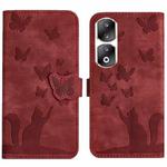 For Honor 90 Pro 5G Butterfly Cat Embossing Flip Leather Phone Case(Red)