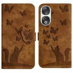 For Honor 90 / 80 Butterfly Cat Embossing Flip Leather Phone Case(Brown)