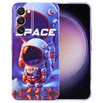 For Samsung Galaxy S23 5G Painted Pattern Precise Hole PC Phone Case(Orange White Astronaut)