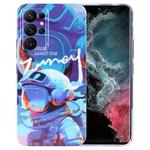 For Samsung Galaxy S22 Ultra 5G Painted Pattern Precise Hole PC Phone Case(Blue Paint Astronaut)