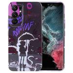 For Samsung Galaxy S22 Ultra 5G Painted Pattern Precise Hole PC Phone Case(Black Purple Umbrella Boy)