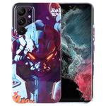 For Samsung Galaxy S22 Ultra 5G Painted Pattern Precise Hole PC Phone Case(Orange Robot)