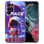 For Samsung Galaxy S22 Ultra 5G Painted Pattern Precise Hole PC Phone Case(Orange White Astronaut)