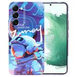 For Samsung Galaxy S22+ 5G Painted Pattern Precise Hole PC Phone Case(Blue Paint Astronaut)