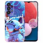 For Samsung Galaxy A13 4G Painted Pattern Precise Hole PC Phone Case(Blue Paint Astronaut)