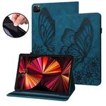 For iPad Pro 12.9 2022 / 2021 / 2020 Big Butterfly Embossed Leather Tablet Case(Blue)