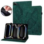 For iPad Pro 11 2024 Big Butterfly Embossed Leather Tablet Case(Green)