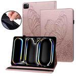 For iPad Pro 13 2024 Big Butterfly Embossed Leather Tablet Case(Rose Gold)