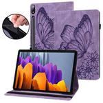 For Samsung Galaxy Tab S9 Ultra / S8 Ultra Big Butterfly Embossed Leather Tablet Case(Purple)