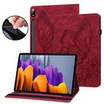 For Samsung Galaxy Tab S9 Ultra / S8 Ultra Big Butterfly Embossed Leather Tablet Case(Red)