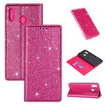 For Samsung Galaxy A40 Ultrathin Glitter Magnetic Horizontal Flip Leather Case with Holder & Card Slots(Rose Red)