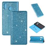 For Samsung Galaxy A20LF Ultrathin Glitter Magnetic Horizontal Flip Leather Case with Holder & Card Slots(Sky Blue)