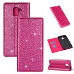 For Samsung Galaxy J6 (2018) Ultrathin Glitter Magnetic Horizontal Flip Leather Case with Holder & Card Slots(Rose Red)