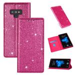 For Samsung Galaxy Note 9 Ultrathin Glitter Magnetic Horizontal Flip Leather Case with Holder & Card Slots(Rose Red)