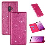 For Samsung Galaxy S9 Ultrathin Glitter Magnetic Horizontal Flip Leather Case with Holder & Card Slots(Rose Red)