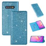 For Samsung Galaxy S10 Ultrathin Glitter Magnetic Horizontal Flip Leather Case with Holder & Card Slots(Sky Blue)