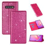 For Samsung Galaxy S10e Ultrathin Glitter Magnetic Horizontal Flip Leather Case with Holder & Card Slots(Rose Red)