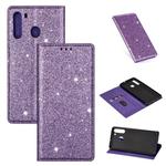 For Samsung Galaxy A21 Ultrathin Glitter Magnetic Horizontal Flip Leather Case with Holder & Card Slots(Purple)