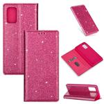 For Samsung Galaxy A51 Ultrathin Glitter Magnetic Horizontal Flip Leather Case with Holder & Card Slots(Rose Red)