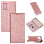 For Samsung Galaxy S20 Ultra Ultrathin Glitter Magnetic Horizontal Flip Leather Case with Holder & Card Slots(Rose Gold)