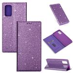 For Samsung Galaxy S20 Ultra Ultrathin Glitter Magnetic Horizontal Flip Leather Case with Holder & Card Slots(Purple)
