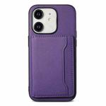 For iPhone 11 Calf Texture Card Bag Design Full Coverage Phone Case(Purple)