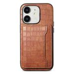 For iPhone 11 Crocodile Texture Card Bag Design Full Coverage Phone Case(Brown)