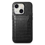 For iPhone 14 Crocodile Texture Card Bag Design Full Coverage Phone Case(Black)