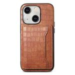 For iPhone 14 Plus Crocodile Texture Card Bag Design Full Coverage Phone Case(Brown)