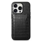 For iPhone 14 Pro Crocodile Texture Card Bag Design Full Coverage Phone Case(Black)
