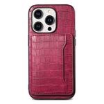 For iPhone 15 Pro Crocodile Texture Card Bag Design Full Coverage Phone Case(Red)